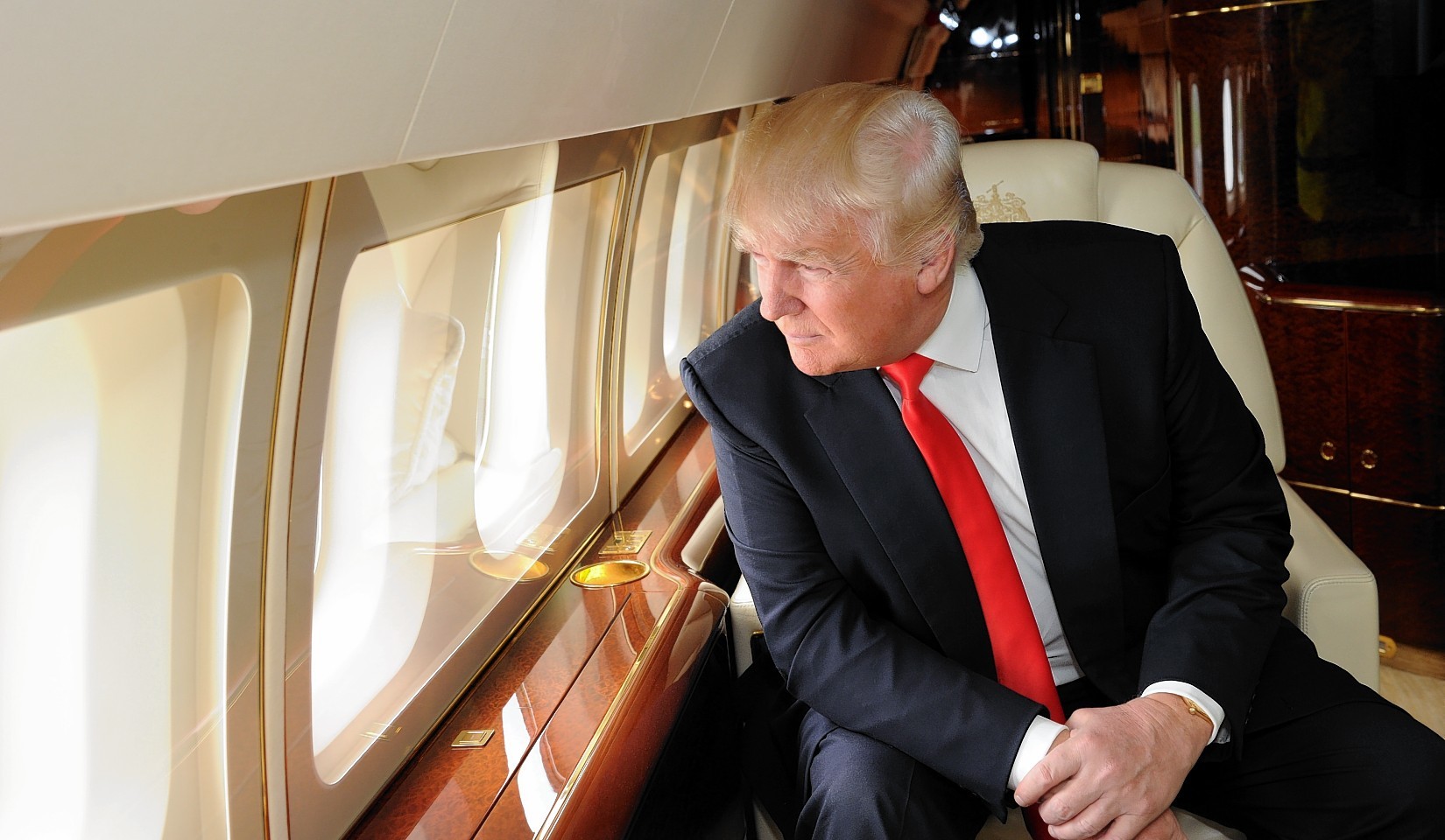 Donald Trump arrives in his private jet at Abedeen International Airport